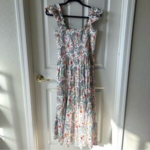 Lands’ End Smocked Floral Maxi Dress – Women’s M – 100% Cotton Cottagecore Boho